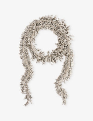 Dries Van Noten Womens Silver Embellished Brass And Acrylic Scarf Necklace In Gray