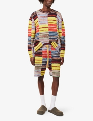 The Elder Statesman Mens Patchwork Multi Patchwork Scrap Long-sleeve Knitted Jumper Xs In Brown
