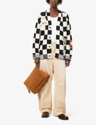 The Elder Statesman Nora Lite Creatures Check-pattern Embroidered Cardigan In Multi