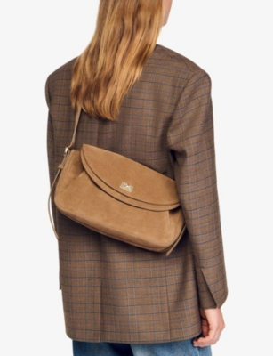 Sandro Womens Beige Le Mambo Suede Shoulder Bag In Brown