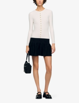 Sandro Womens Ecru / Black Cropped Two-tone Stretch-knit Dress In White