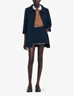 SANDRO: Leather-Trim High-Waist Stretch-Woven Mini Skirt