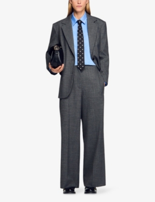 SANDRO: Wide Straight-Leg Stretch-Woven Trousers