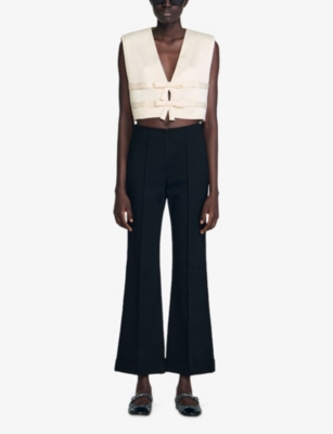 Sandro Womens Black Straight-leg High-rise Stretch-woven Trousers In Black