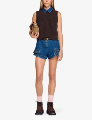 SANDRO: Denim-Collar Ribbed Sleeveless Wool-Blend Jumper