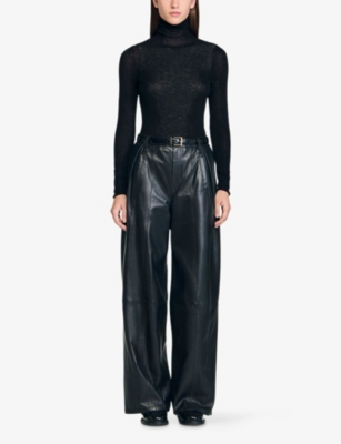 Sandro Womens Black Layered Turtleneck Long-sleeve Wool Jumper In Black