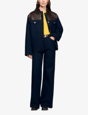 SANDRO: Contrast-Collar Regular-Fit Denim Jacket