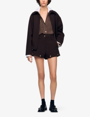 Sandro Womens Burgundy / Brown Checked Oversized Cotton Shirt In Multi
