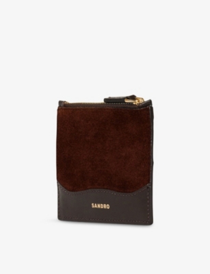 Sandro Womens Mahogany Logo-embossed Leather Card Holder In Red