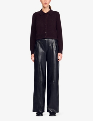 Sandro Womens Chocolate Branded Wool And Cashmere Cardigan In Brown