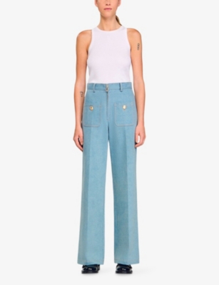SANDRO: Faded Wide-Leg Denim Jeans