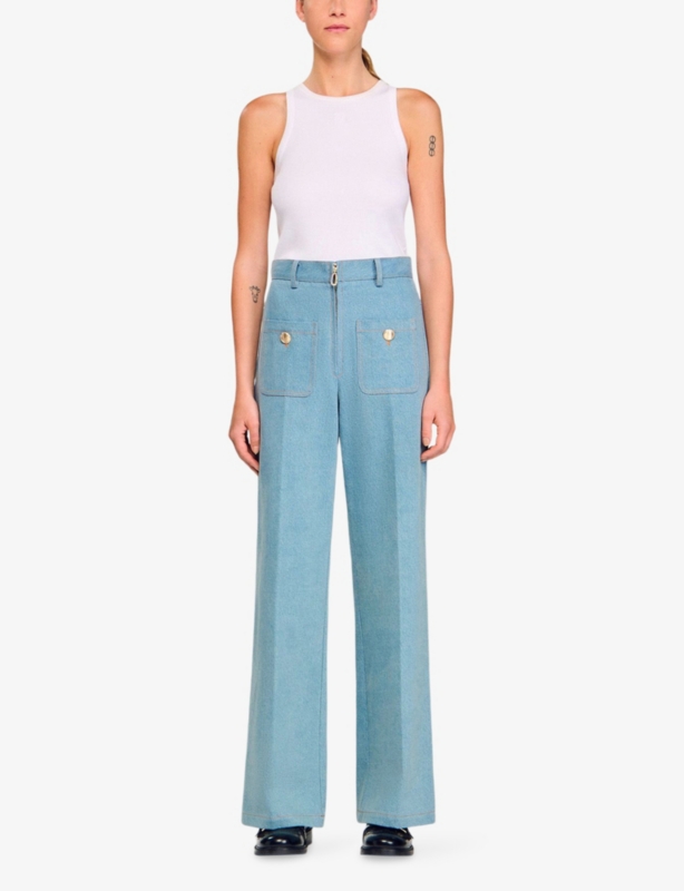 Faded Wide-Leg Denim Jeans