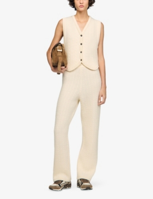 SANDRO: V-Neck Cable-Knit Wool-Blend Jacket