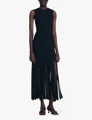 SANDRO: Fringed Round-Neck Stretch-Knit Maxi Dress