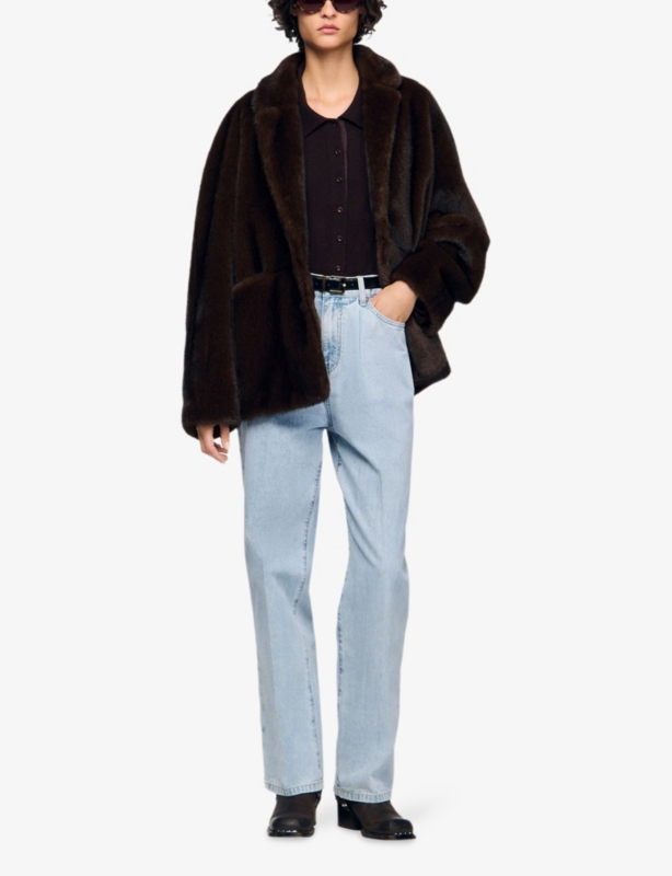 Lapel-Collar Faux-Fur Coat