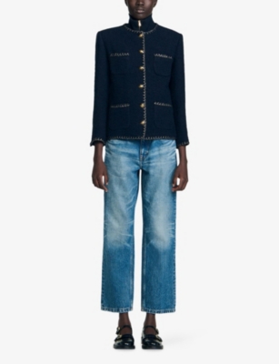 SANDRO: Buttoned Contrast-Trim Tweed Jacket