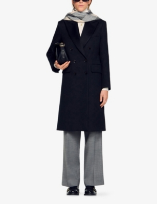 SANDRO: Double-Breasted Peak-Lapels Woven Coat