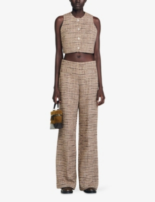 Sandro Womens Brown Button-down Regular-fit Textured Tweed Vest In Brown