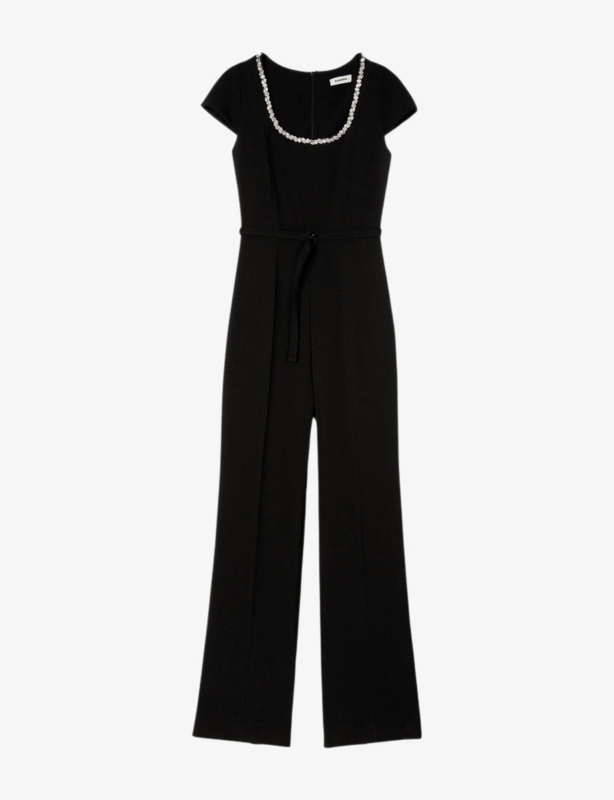 Embellished Curved-Neck Woven Jumpsuit