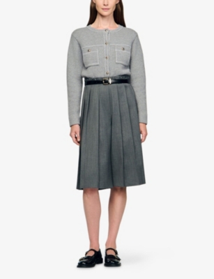 SANDRO: Contrast-Stitch Wool-Blend Cardigan