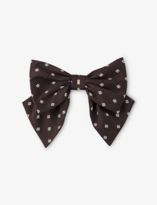 Sandro Womens Brown / White Printed Satin Bow Barrette In Black