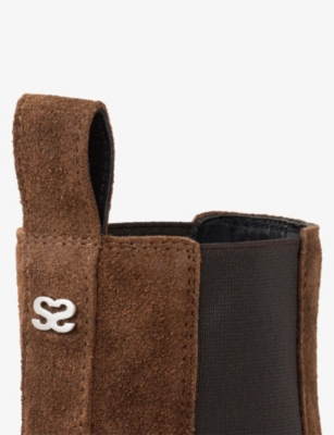 Sandro Suede Toe-bar Chelsea Boots In Brown