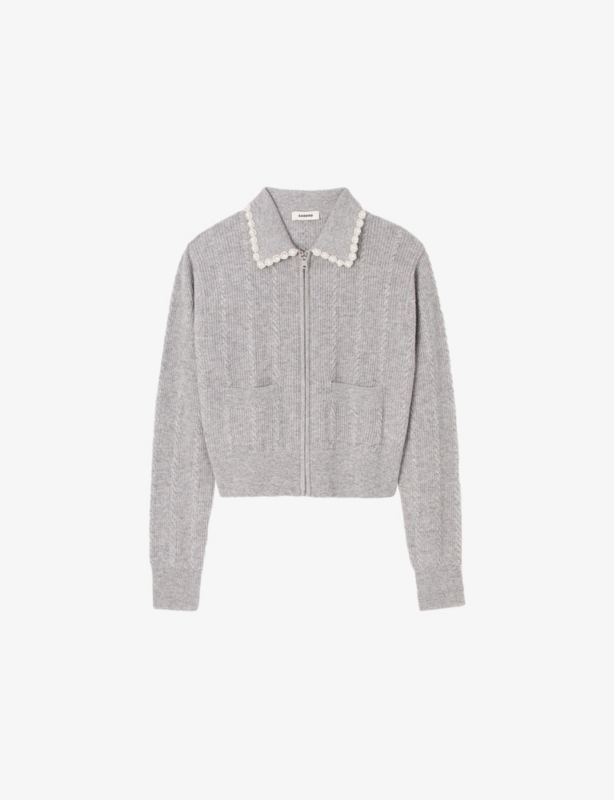 Zipped Beaded-Collar Wool And Cashmere-Blend Cardigan