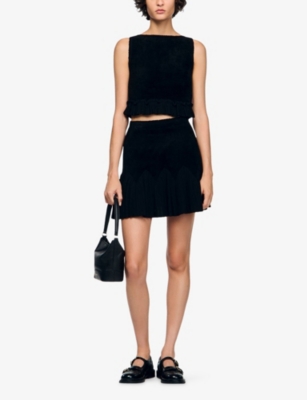 SANDRO: Ruffled Sleeveless Stretch-Knit Crop Top