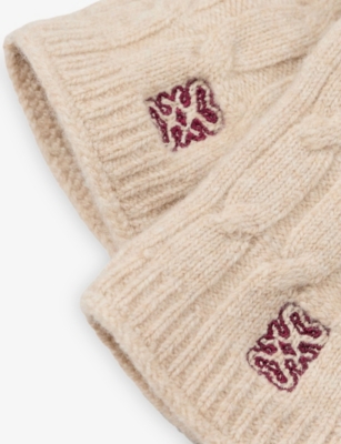 Sandro Womens Beige Logo-embroidered Cable-knit Wool And Cashmere-blend Gloves In Sand