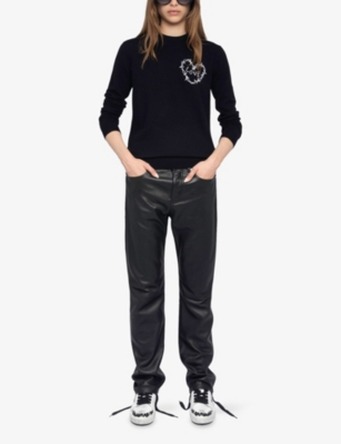 Zadig & Voltaire Womens Black Kendy Heart-embroidered Wool And Cashmere-blend Jumper In Blue
