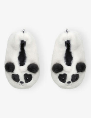 Shoe The Bear White/blk Kids' Aviaja Panda Faux-fur Slippers Eur 28 / 10 Uk In White
