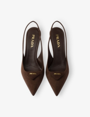Prada 75mm Slingback Triangle-logo Pumps In Brown