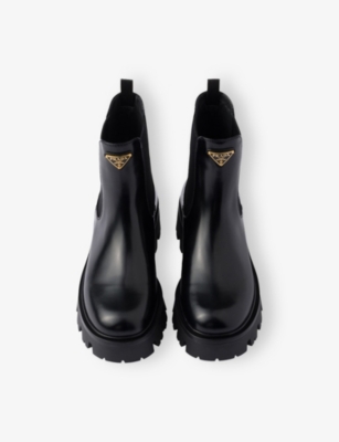 Prada Black Leather Ankle Boots In Black