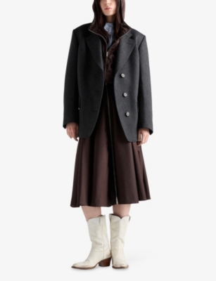 Prada Womens Brown Re-nylon Circle Woven Midi Skirt In Brown