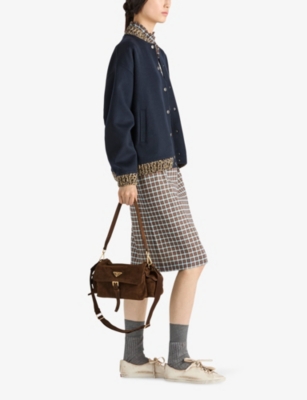 PRADA: Explore Medium Suede Shoulder Bag