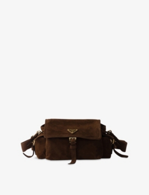 PRADA: Explore Medium Suede Shoulder Bag
