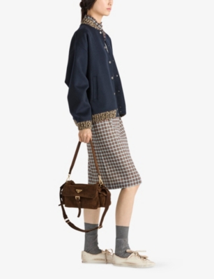 PRADA: Explore Medium Suede Shoulder Bag