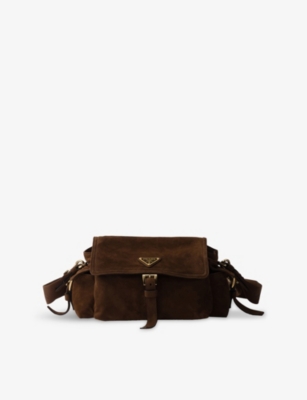 PRADA: Explore Medium Suede Shoulder Bag