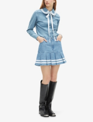 THE KOOPLES: Long-Sleeved Tie-Embellished Denim Shirt