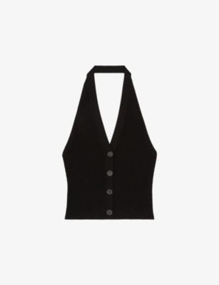THE KOOPLES: Halter-Neck Button-Down Ribbed Knitted Top