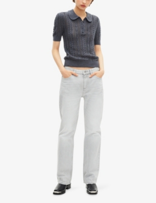 The Kooples Womens Anthracite Ballon-sleeve Open-work Merino-wool Jumper Xs In Gray