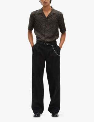 The Kooples Mens Black Kaki Leopard-print Short-sleeved Woven Shirt In Brown