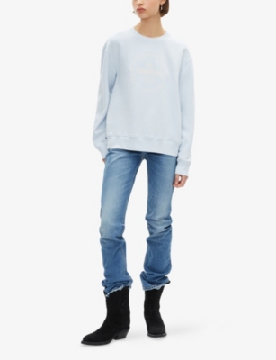 The Kooples Womens Light Blue Round-neck Relaxed-fit Cotton Sweatshirt Xs In Gray