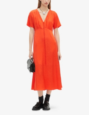 THE KOOPLES: V-Neck Button-Down Leopard-Jacquard Woven Midi Dress