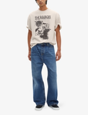 The Kooples Mens Light Grey Graphic-print Short-sleeve Cotton T-shirt In Neutral