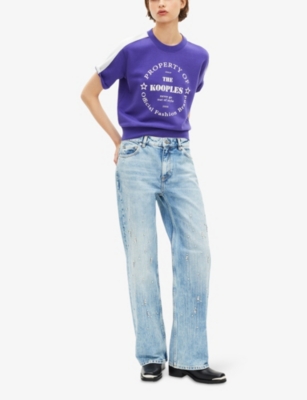 The Kooples Womens Electric Blue Slogan-print Short-sleeve Cotton Sweatshirt Xs In Blue