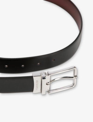The Kooples Mens Black - Burgundy Rectangular-buckle Leather Belt