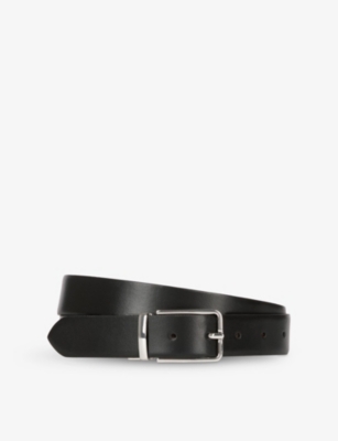 The Kooples Mens Black - Burgundy Rectangular-buckle Leather Belt