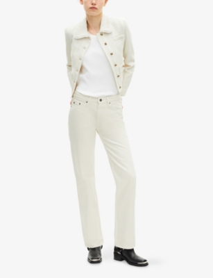 The Kooples Womens Ecru Collared Crop Tweed Jacket In White