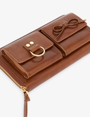 The Kooples Womens Brown Bow-embellished Leather Wallet In Brown